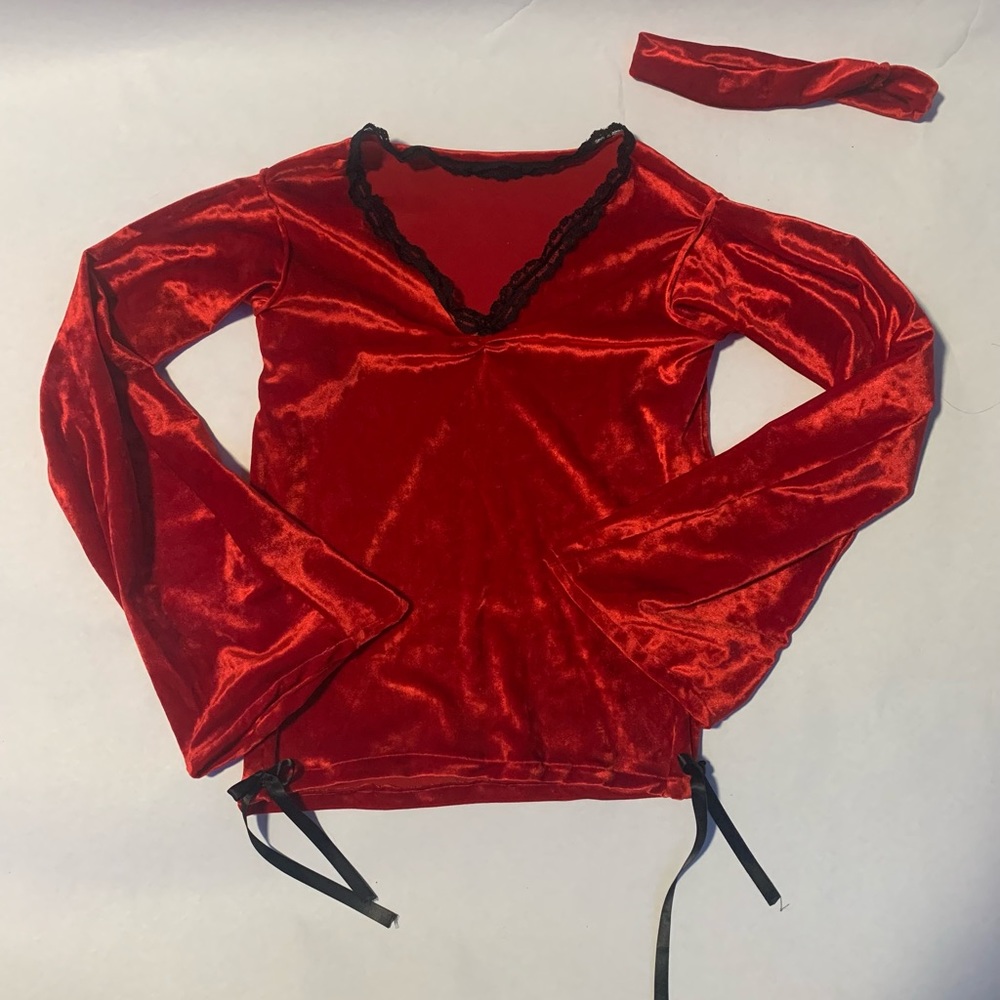 Red and black handmade top with a matching headband